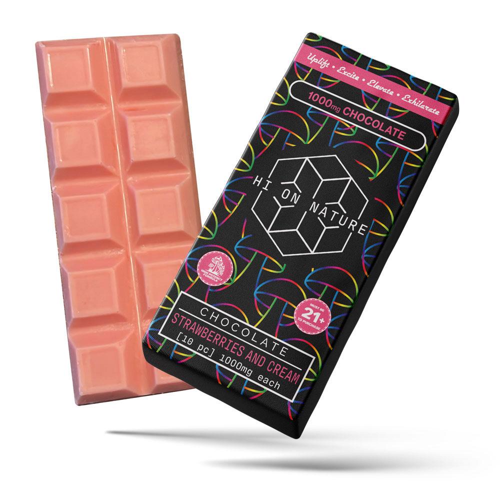 HoN Strawberries and Cream Magic Mushroom Chocolate Bars - 3 Flavors Hi on Nature Delta 8 gummies Legal Hemp For Sale